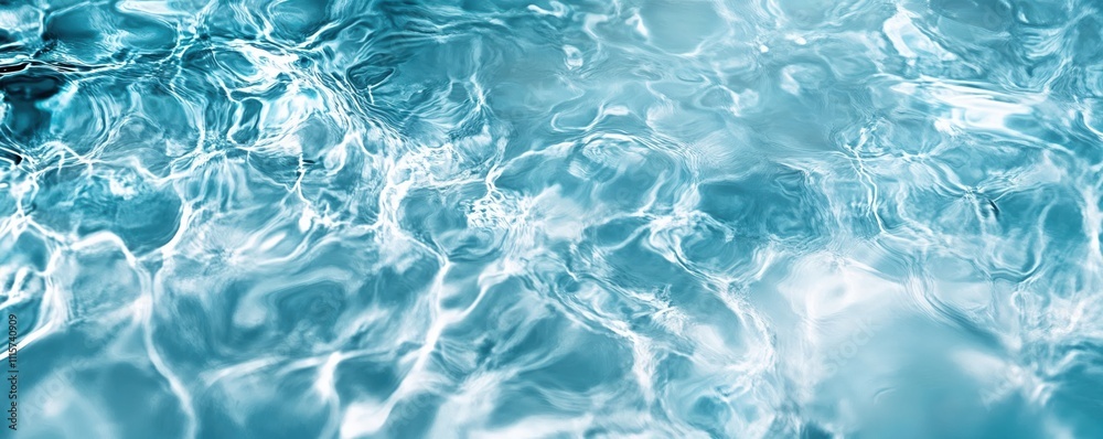 Obraz premium Rippling water surface with ethereal turquoise reflections. Abstract aqua water caustics texture showing fluid movement and light play. Serene underwater effect with flowing patterns. 8k