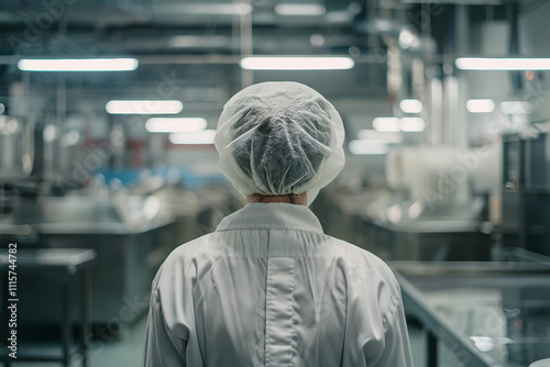 Technologists inspector in masks at food factory ai generative photo