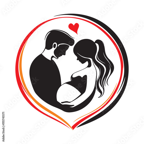 Husband and Pregnant Wife Logo Love and Family Theme Vector Art Design Isolated on White background.