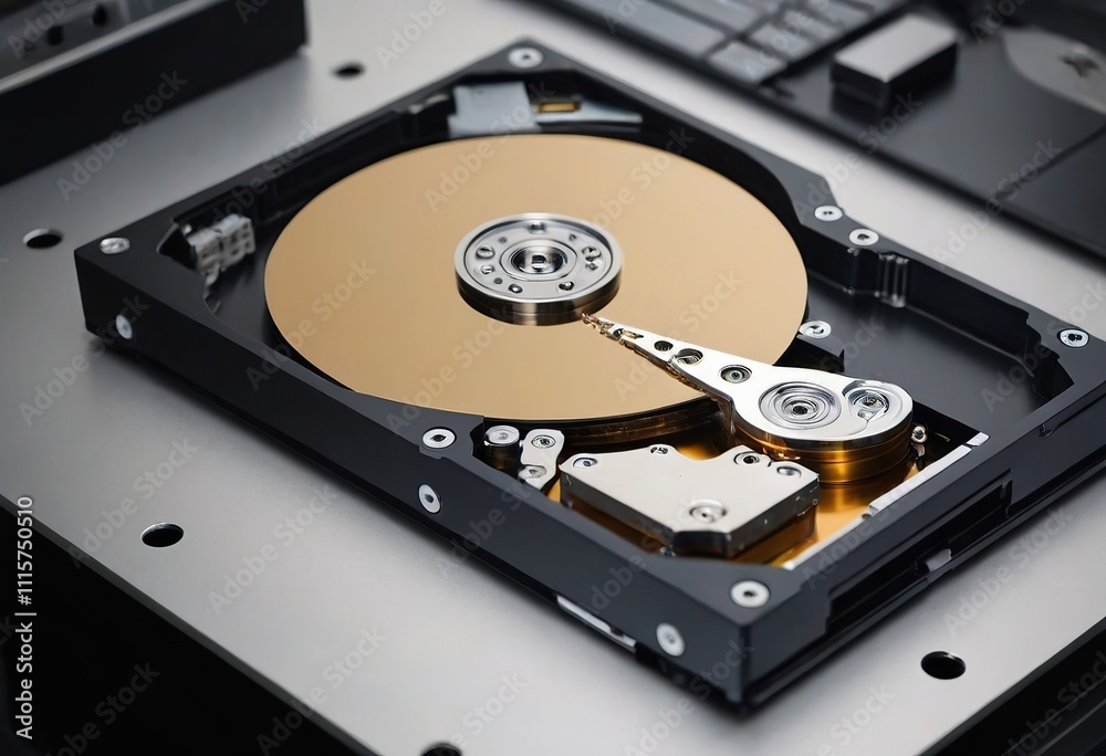 The inside of a hard drive featuring a label that says wd clearly The inside of a hard drive featuring a label that says wd clearly