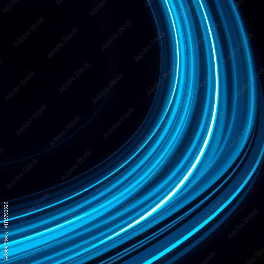 Abstract Blue Light Trails on Black Background Abstract Blue Light Trails on Black Background