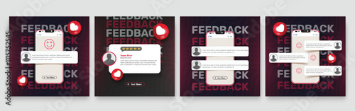 Set of Clients feedback or testimonial social media. square testimonial post template.