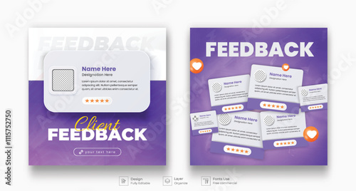 Set of Clients feedback or testimonial social media. square testimonial post template.