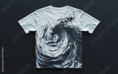 Abstract wave pattern t-shirt design showcase in urban studio environment front and back photo