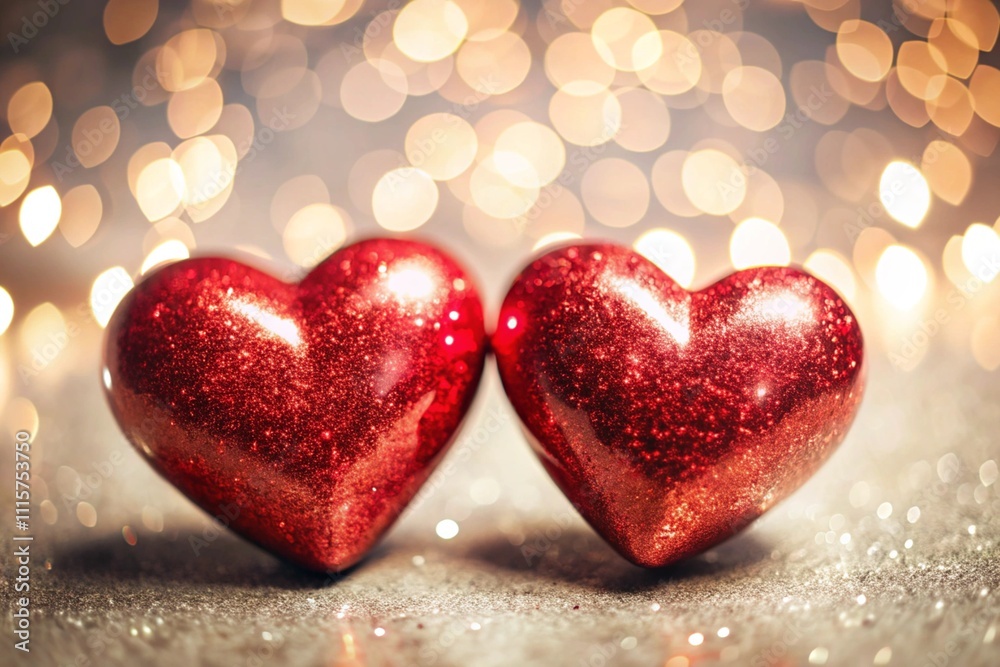Fototapeta premium A banner for Valentine's Day. A red heart with festive lights on the sides in the background. A mock-up of an invitation card for a Valentine's Day party, a place to copy.