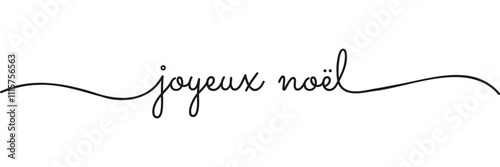 Calligraphic Joyeux Noel (merry christmas in french) text in ballpoint pen style isolated on white background. Rounded Joyeux Noël sign in script text with small caps text. Vector Illustration