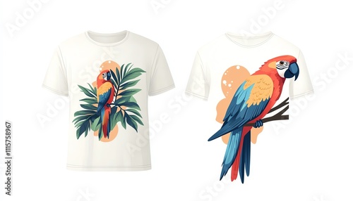 Designing t-shirt mockup colorful parrot graphic in fashion studio with front and back views photo