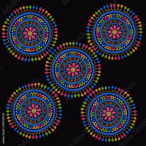 mandala design using kutch embroidery elements, suitable for home decor and print design pattern