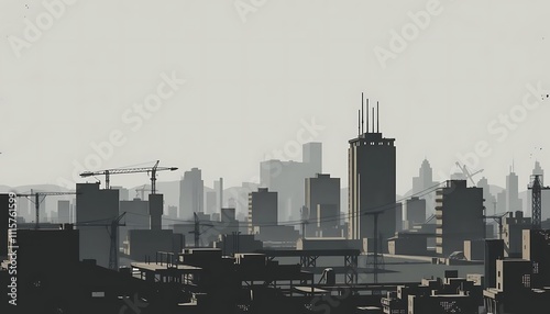 A gritty, low-poly urban landscape with a distressed texture photo