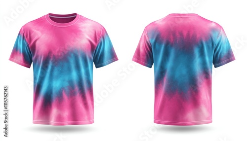 Showcase of a vibrant front and back view mockup of a tie-dye t-shirt urban fashion digital display studio environment promotional concept