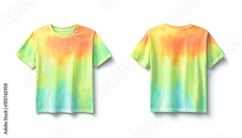 Showcasing a vibrant front and back view mockup of a tie-dye t-shirt for fashion enthusiasts in a studio setting