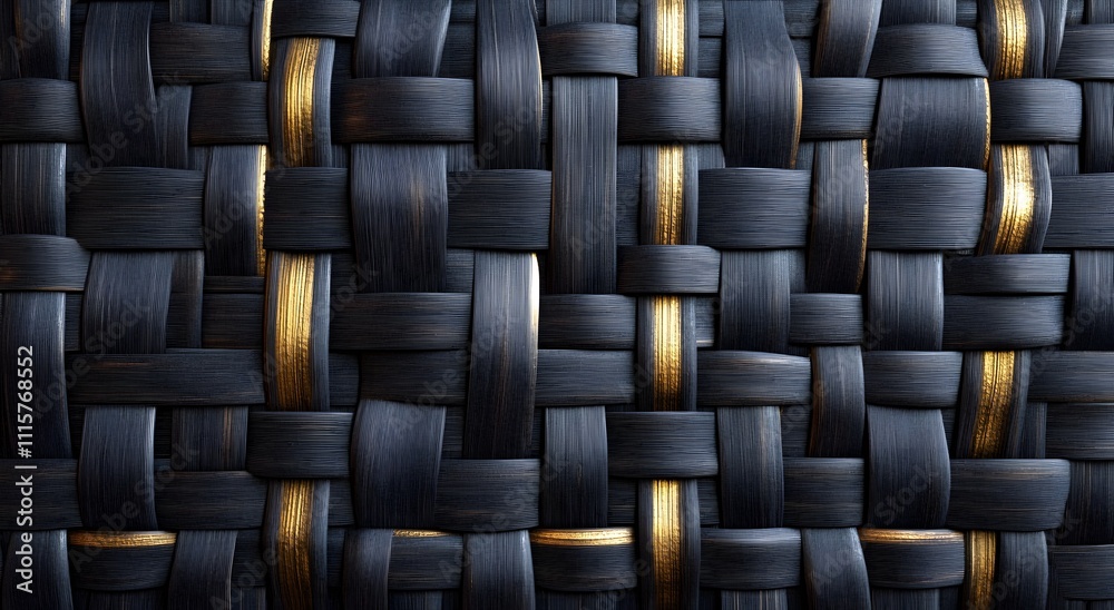 Fototapeta premium A seamless basket weaving idea with golden and black rattan arranged in a geometric pattern, which highlights intelligence.