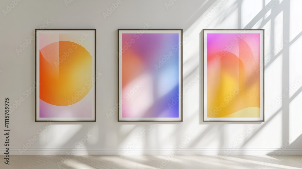 Fototapeta premium A set of three vertical posters featuring creative typographic art with inspirational words and gradient backgrounds, on white