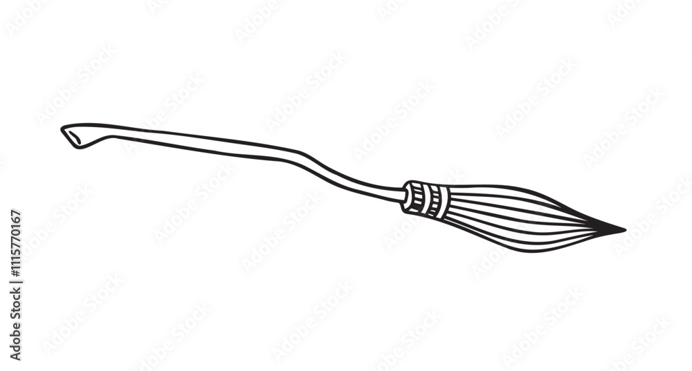 Fototapeta premium witch broom doodle hand drawn icon. Outline drawing witch broom line clipart symbol. Halloween magic broom.