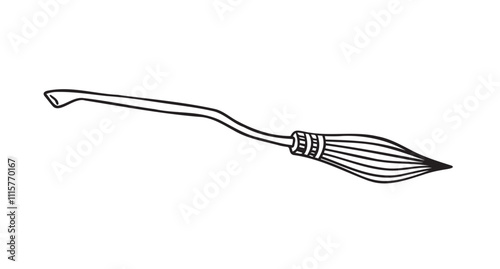 witch broom doodle hand drawn icon. Outline drawing witch broom line clipart symbol. Halloween magic broom. 