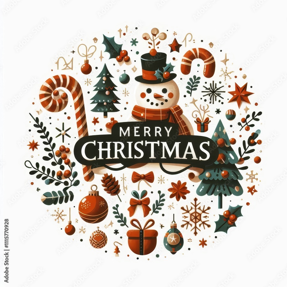 Fototapeta premium Merry Christmas and Happy New Year Text Background or Wallpaper with Festive Decoration - Ornaments, Cookies, Cinnamon, Candles, Candy Canes, Santa, Presents, Gifts, Giftboxes, Tree, - Greetings Card