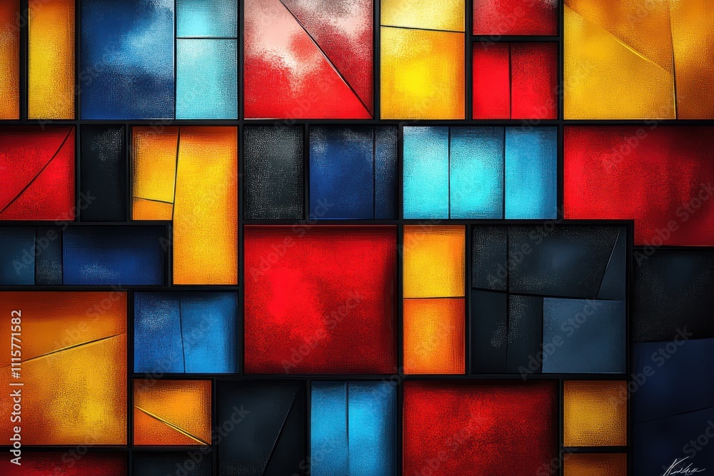 Fototapeta premium Colorful Abstract Composition with Geometric Shapes and Vivid Hues for Artistic and Creative Backgrounds in Modern Design Projects