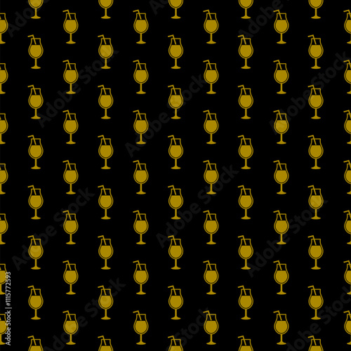 Cocktail, drink glass icon seamless pattern isolated on dark background
