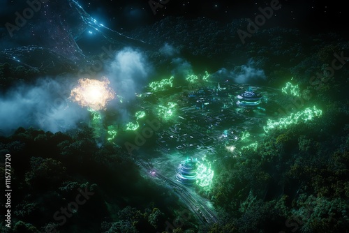 Wallpaper Mural An aerial perspective of a lush alien landscape Torontodigital.ca