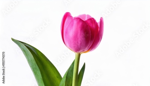 Radiant Pink Tulip on White. Symbol of Elegance, Renewal, and Feminine Grace. Perfect for International Women's Day, Mother's Day, and Celebrating Love, Spring, or New Beginnings