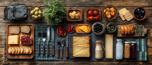 [Picnic Essentials utensils ice] Kitchen Prep Station with Fresh Fruits, Cheese & Utensils in Colorful Setup