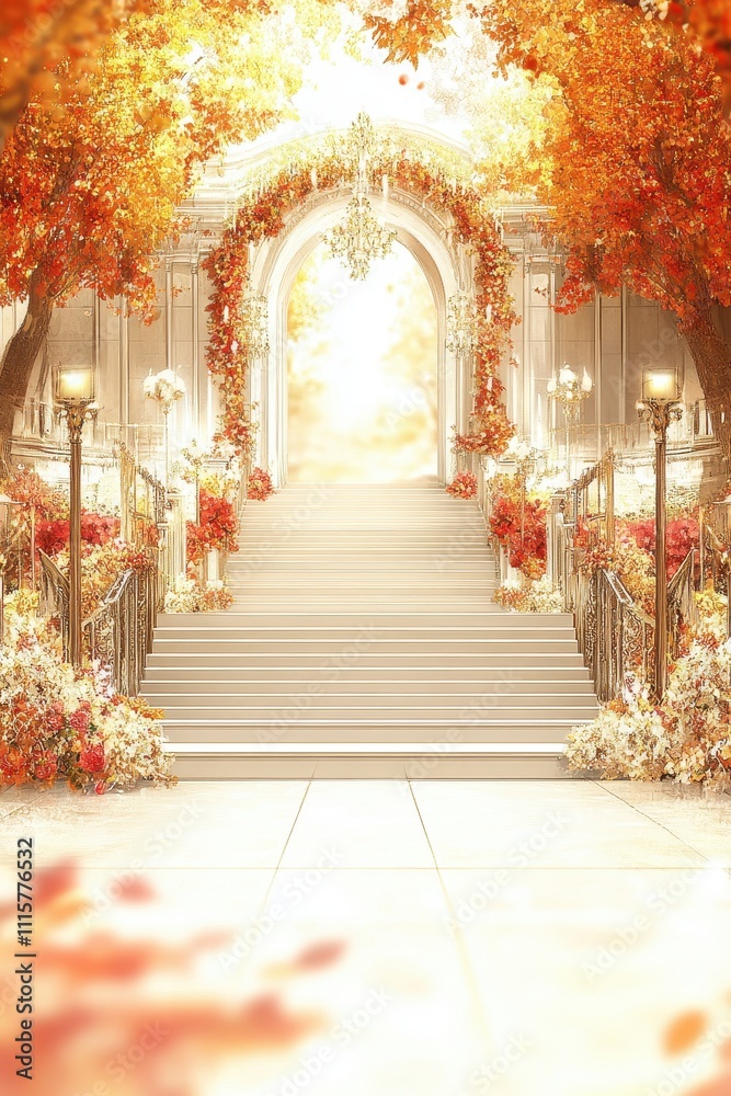 Fototapeta premium Enchanting Autumn Archway: A Fairytale Wedding Ceremony Backdrop