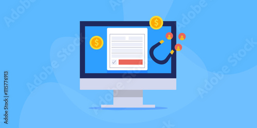 Business using lead generation form and attracts new customer with digital marketing magnet concept.