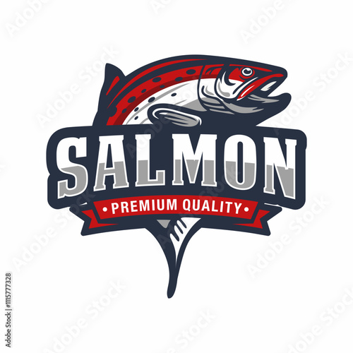 salmon fish logo seafood label. Badge design. Vector illustration