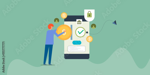 Man sending money securely via mobile banking app wallet.
