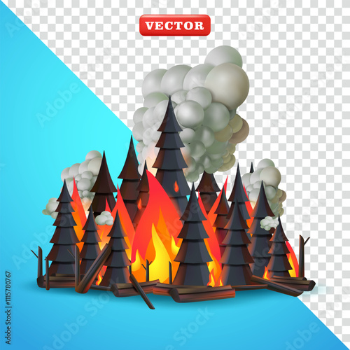 Forest fires. 3d vector, suitable for pollution, disasters and design elements