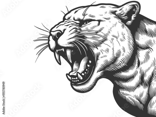 fierce roar growling panther head. Tattoo design, evoking a wild and powerful presence sketch engraving generative ai vector illustration. Scratch board imitation. Black and white image.