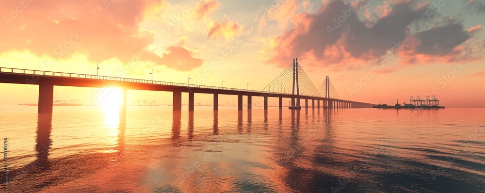 Fototapeta premium The beautiful Öresund Bridge connecting Malmö in Sweden to Copenhagen in Denmark, realistic, very detailed