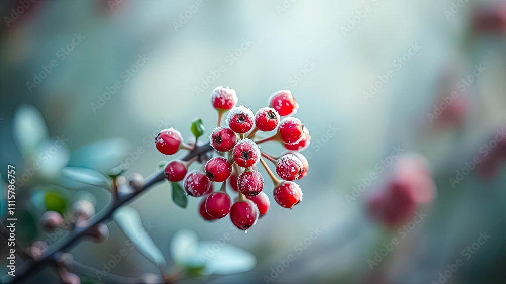 Frost-Covered Red Berries on a Branch in Winter Frost-Covered Red Berries on a Branch in Winter