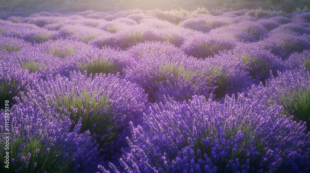 Obraz premium Lavender Serenity, an expansive field of vibrant lavender blossoms swaying gently in the breeze, exuding soothing scents, perfect for relaxation and tranquility.