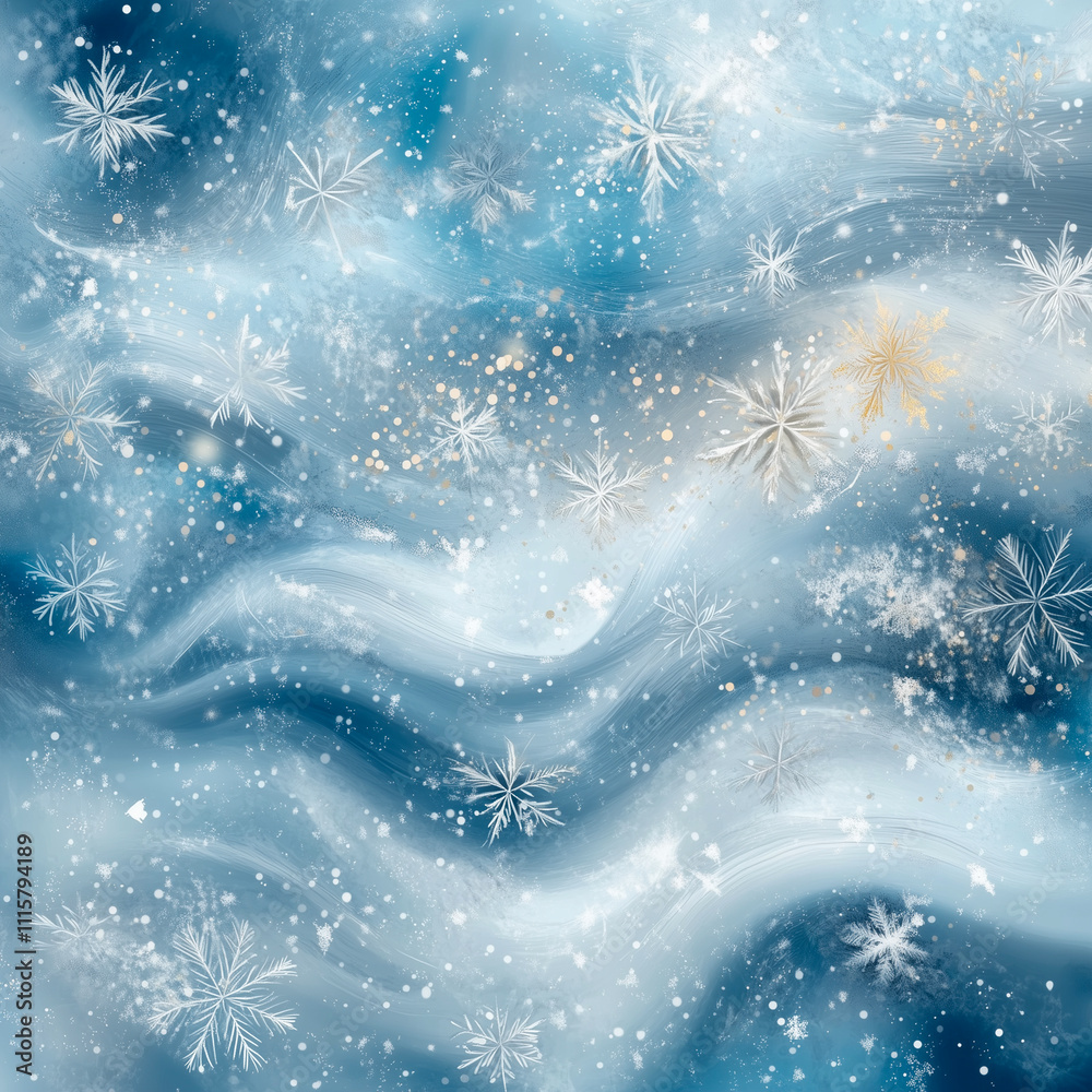 Winter Wonderland in Abstract: Golden and Blue Design