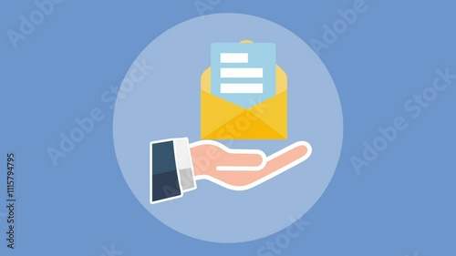 Animation of a Hand Lifting an Email Envelope as a Symbol of Digital Communication and Collaboration