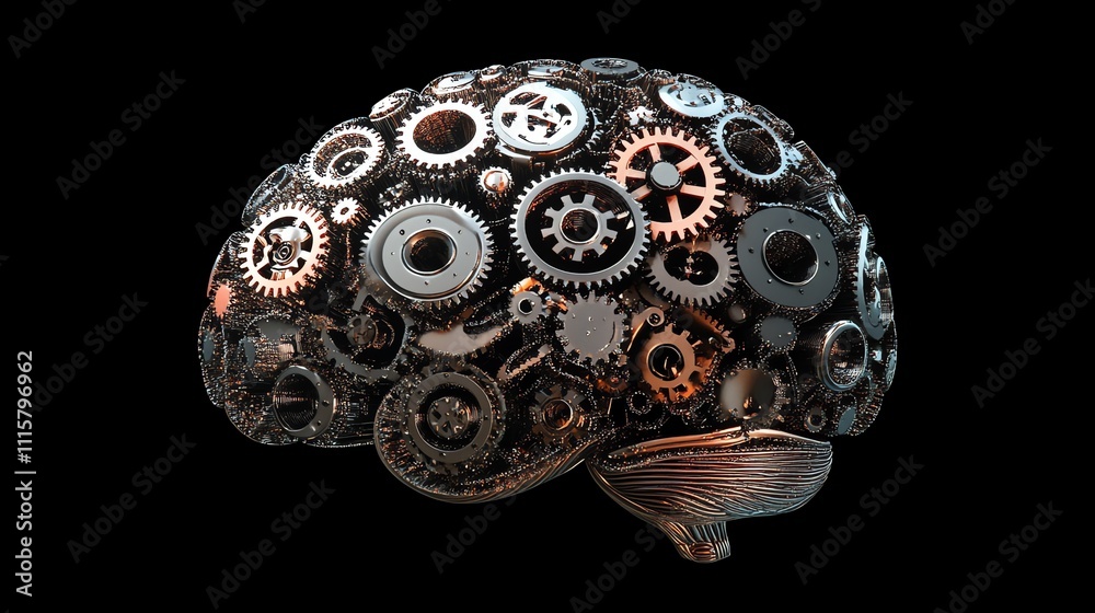 Fototapeta premium A 3D model of a brain made of gears.
