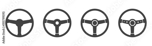 Steering wheel icon in different style vector illustration on white background. Automobile steering wheel icon set.