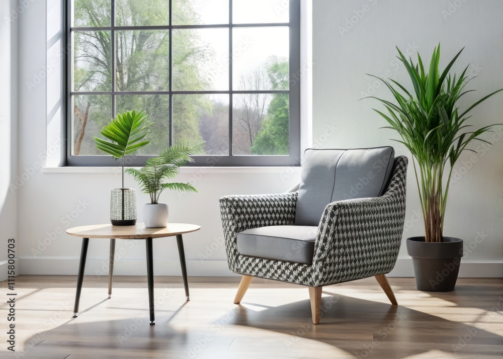 Elegant Black and White Armchair in Minimalist Living Room Setting with Natural Light and Soft Textures, Perfect for Modern Interior Design Inspiration and Home Decor Ideas Elegant Black and White Armchair in Minimalist Living Room Setting with Natural Light and Soft Textures, Perfect for Modern Interior Design Inspiration and Home Decor Ideas