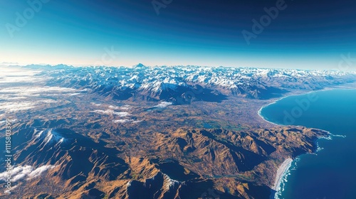 A detailed aerial view of Chilea??s map with its mountainous terrain and coastal regions photo