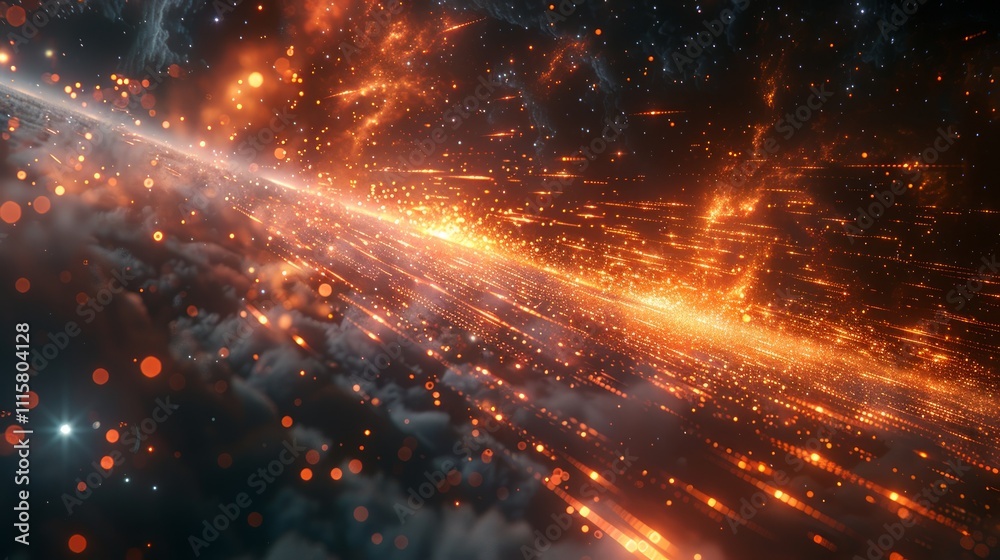 Fototapeta premium Fiery cosmic streaks and nebulae in space.