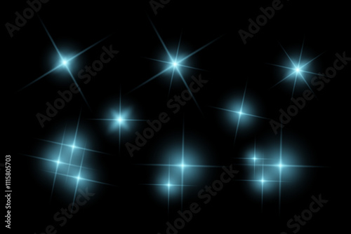 Wallpaper Mural blue sparkle lights, flashing lights, light effects, sunlight lens flare, glowing ray beams, sparkling starsicon on black background. Torontodigital.ca