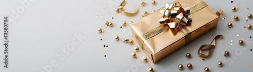 Elegant gift box with sati holiday celebration home decor festive environment close-up view photo