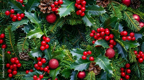 A beautifully decorated Christmas tree adorned with vibrant ornaments, red berries, and lush green branches, capturing the festive spirit of the holiday season