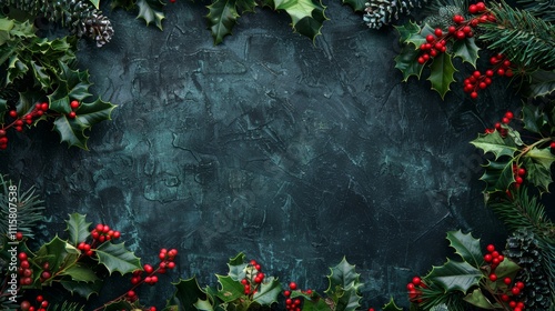 Christmas Holly and Pine Festive Frame 