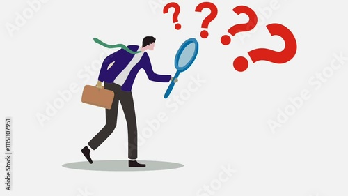 Animated video illustration of a businessman looking for the best solution 