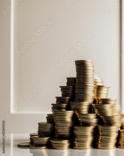 A towering pile of golden coins symbolizes wealth and financial prosperity.
