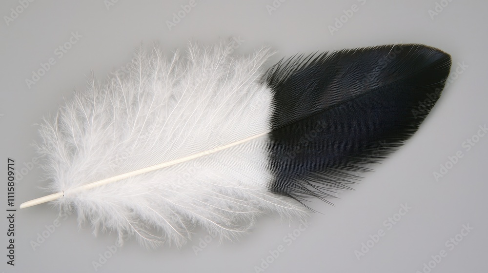 Obraz premium Half Black Half White Feather Close Up Bird Feather Texture Image