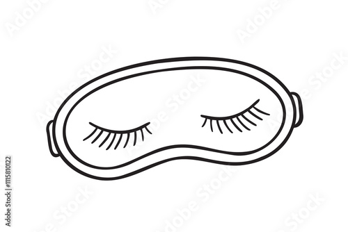 Cute sleep mask doodle hand drawn icon. Outline drawing sleeping night mask with eyelashes line clipart symbol