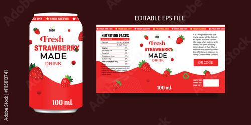 Strawberry label design, Editable eps vector file, fruit juice label can design